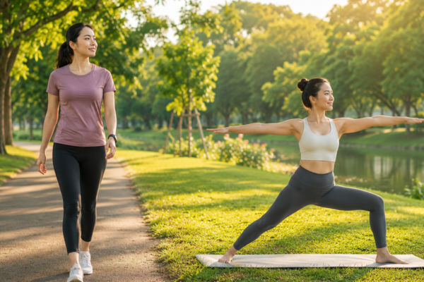 Mẹo kết hợp đi bộ với yoga giúp giảm mỡ và trẻ lâu